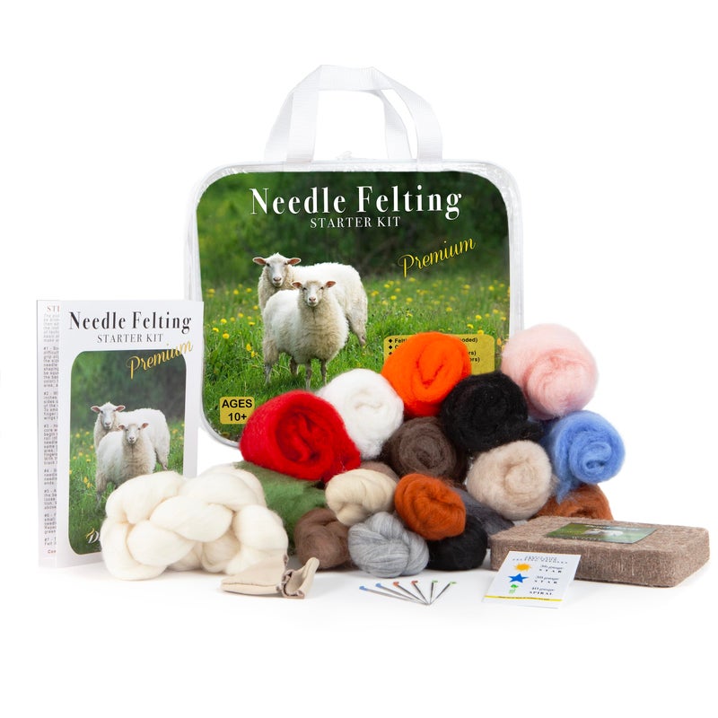 Desert Breeze Distributing Complete Needle Felting Craft Starter Kit for Beginners, Premium Tools and Supplies, 17 Colors Wool, 6 Needles Color Coded, Wool Felting Pad, Leather Finger Guards, Storage Case, Assembled in USA - Image 1